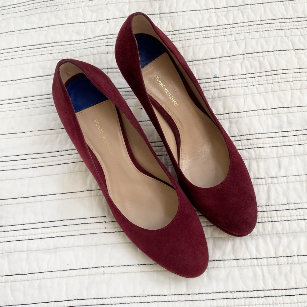 Stuart Weitzman Suede Almond Toe Platform Heels in Burgundy or Wine Red size 7